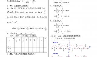 人教版高中数学必修1三角函数所有公式 高中数学必修一公式